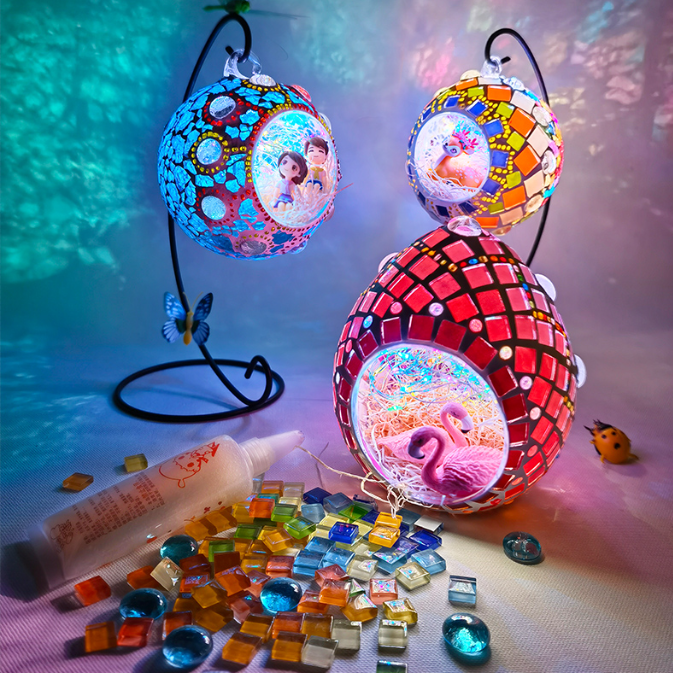 DIY Hanging Menorah Lamp Mosaic Handmade Glass Children's Puzzle Homemade Toys