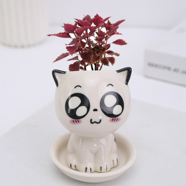 Mini Cat Shaped Ceramic Flowerpot