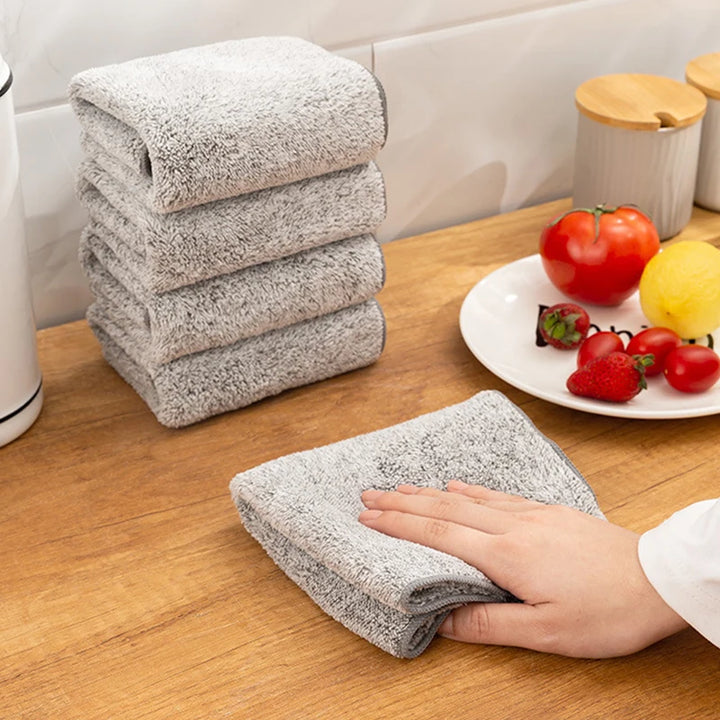 Soft Microfiber Kitchen Towels Bamboo Charcoal Dishcloth Anti-grease Wipping Rags Non Stick Oil Household Cleaning Cloths Towel