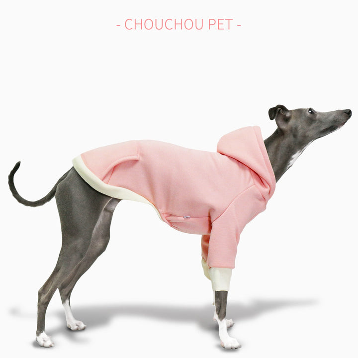 Pink Italian greyhound spring new hooded brown sweatshirt plus velvet warm pet sportswear Whippet dog clothes