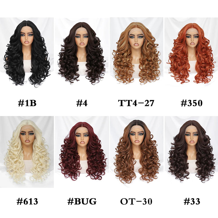 24 Inch Synthetic Lace Front Wigs For Afro Women Glueless Curly Afro Lace Front Wigs for Black Women High Temperature Fiber Wigs