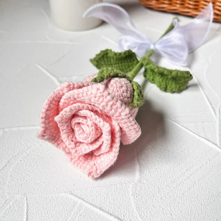 Hand-knitted Mother' Day Gift Tulip Rose Crochet Flowers Artificial Flower Bouquet Homemade Desktop Decor Birthday Wedding Gift