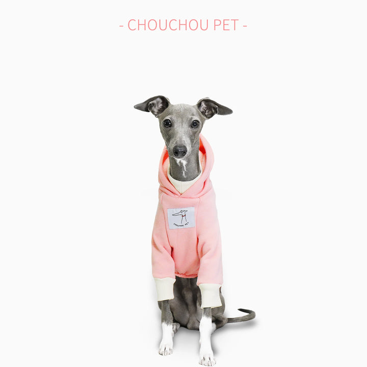 Pink Italian greyhound spring new hooded brown sweatshirt plus velvet warm pet sportswear Whippet dog clothes