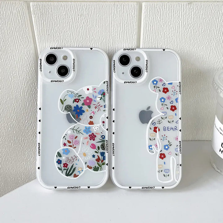 Flowers Gloomies Bear iPhone Case: Anti-Drop TPU Cover