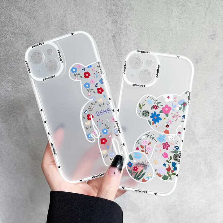 Flowers Gloomies Bear iPhone Case: Anti-Drop TPU Cover