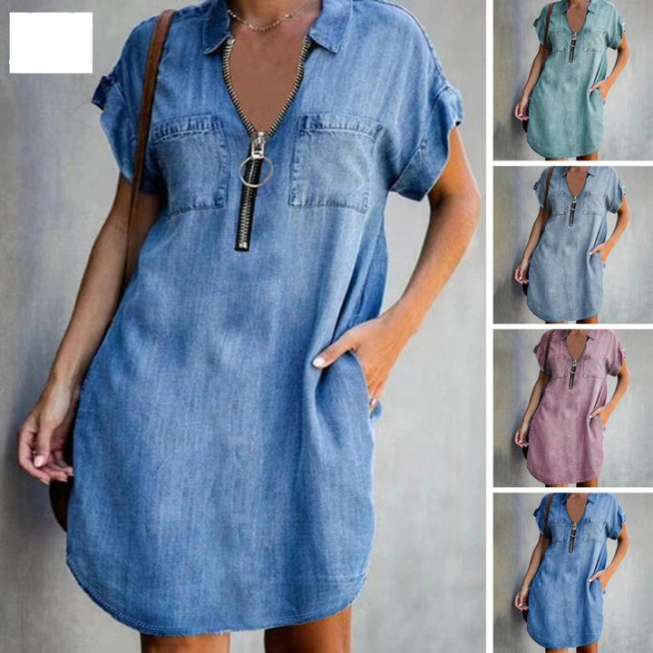 Denim Dress With Zip Closure
