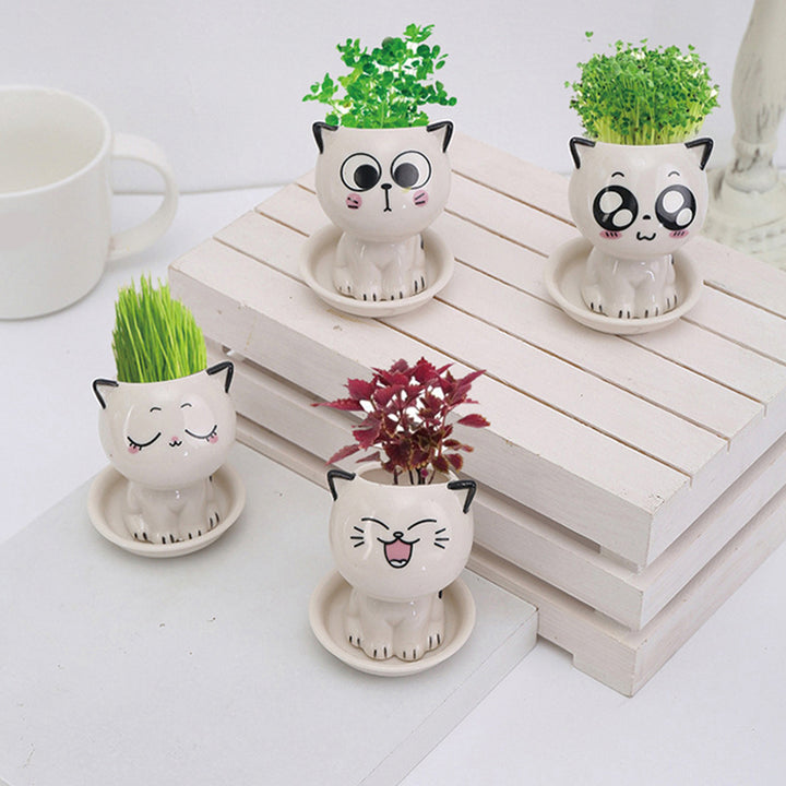 Mini Cat Shaped Ceramic Flowerpot