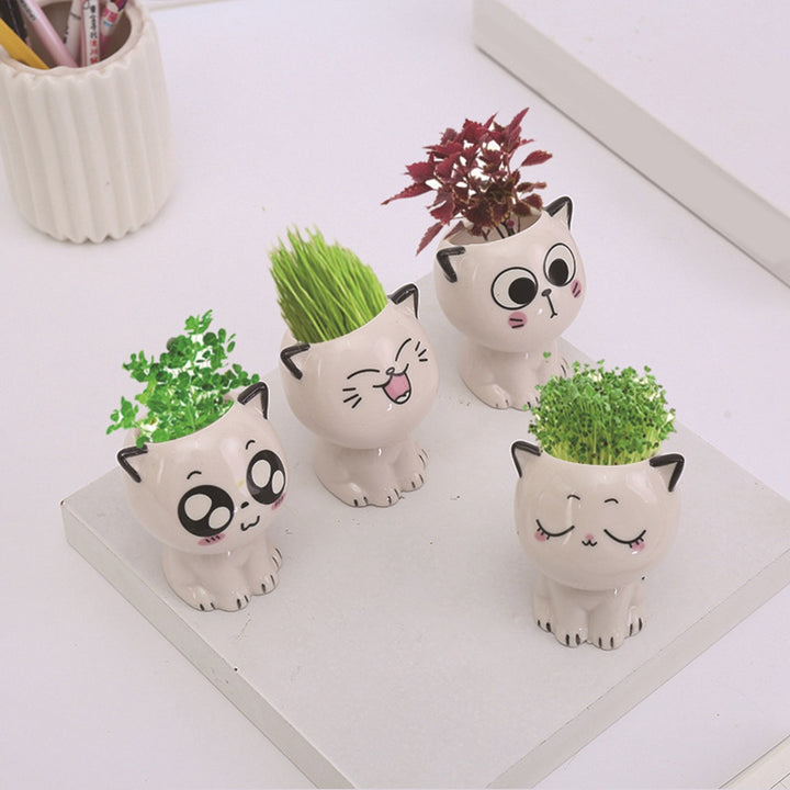 Mini Cat Shaped Ceramic Flowerpot